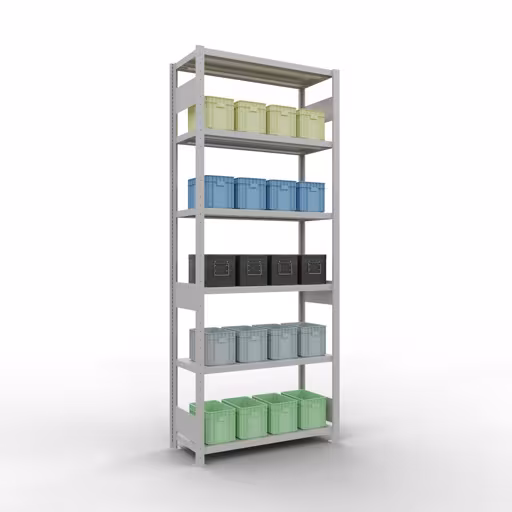 Image du produit n° 12 de l'article étagère de base, étagère, système enfichable MULTIplus330, 2500 x 1000 x 400 mm, 6 étagères, barres de longueur, RAL 7035 gris clair Figure n° 12 de l'article étagère de base, système d'étagères enfichables MULTIplus330, 2500 x 1000 x 400 mm, 6 étagères, RAL 7035 gris clair du groupe de produits système enfichable de Schulte Lagertechnik