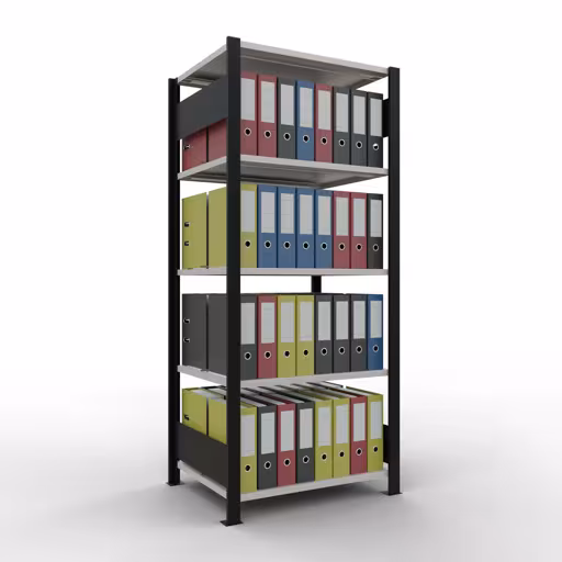 Figure n° 14 de l'article étagère de base, étagère de bureau système enfichable MULTIplus150, 1800 x 750 x 600 mm, 5 étagères, avec butée centrale, noir/gris clair du groupe de produits étagères de bureau de la marque Schulte Lagertechnik