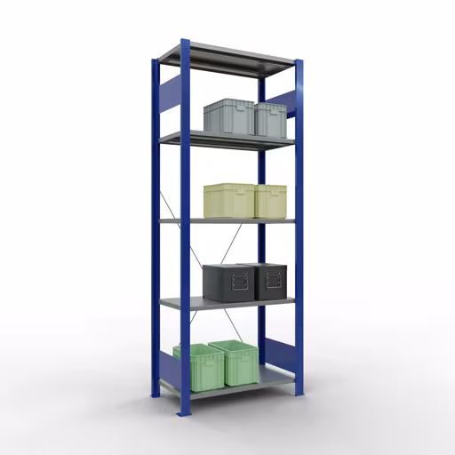 Scaffale base, scaffale, sistema a innesto MULTIplus150, 2000 x 750 x 400 mm (AxLxP), 5 ripiani, traversa, RAL 5010 blu genziana/zincato/zincato di Schulte Lagertechnik della categoria Sistema a innesto