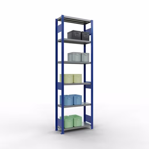 Étagère de base, étagère, système enfichable MULTIplus250, 2500 x 750 x 300 mm, 6 étagères, RAL 5010 bleu gentiane/galvanisé/galvanisé de Schulte Lagertechnik de la gamme de produits du système enfichable