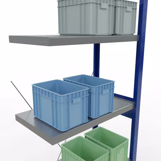 Figura n. 11 dell'articolo scaffale aggiuntivo, scaffale, sistema a innesto MULTIplus250, 2500 x 750 x 400 mm (AxLxP), 6 ripiani, traversa, RAL 5010 blu genziana/zincato/zincato del gruppo di prodotti sistema a innesto della marca Schulte Lagertechnik