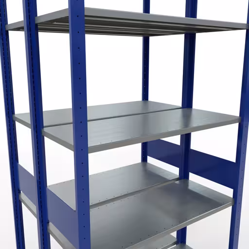 Étagère de base, étagère double, système d'étagères enfichables MULTIplus150, 3000 x 1000 x (2x400) mm, 2x7 étagères, RAL 5010 bleu gentiane de Schulte Lagertechnik avec le numéro d'article. 33142-B