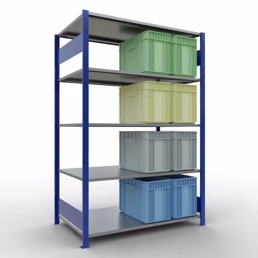 Immagine aggiuntiva dell'articolo Scaffale base, scaffale, sistema a innesto MULTIplus150, 2000 x 1300 x 800 mm (AxLxP), 5 ripiani, barre longitudinali, RAL 5010 blu genziana/zincato da scaffale base