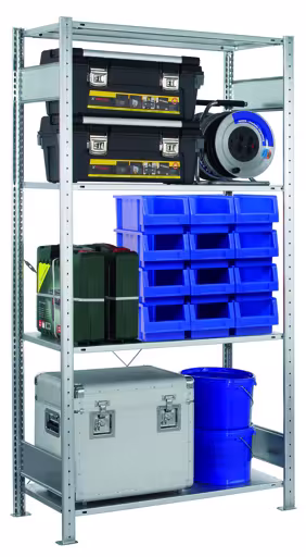 Scaffale base, scaffale, sistema a innesto MULTIplus150 set, 2000 x 1000 x 400 mm (AxLxP), 4 ripiani, traversa, zincato della marca Schulte Lagertechnik della gamma dei sistemi a innesto
