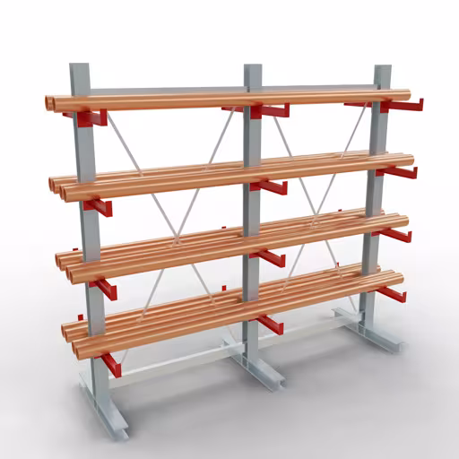 Étagère complète K 3000, double face, 2500 x 2600 x 400 mm, RAL 7001 / RAL 3000, 5 niveaux de stockage de Schulte Lagertechnik de la gamme de rayonnages cantilever