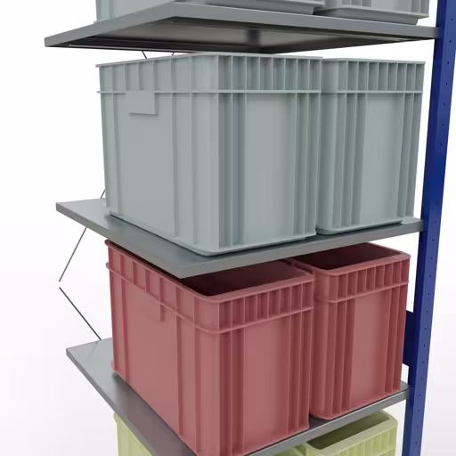 Un'altra vista dell'articolo Scaffali aggiuntivi, scaffali, sistema a innesto MULTIplus150, 3000 x 750 x 800 mm (AxLxP), 7 ripiani, traversa, RAL 5010 blu genziana/zincato/zincato dalla categoria Sistemi a innesto