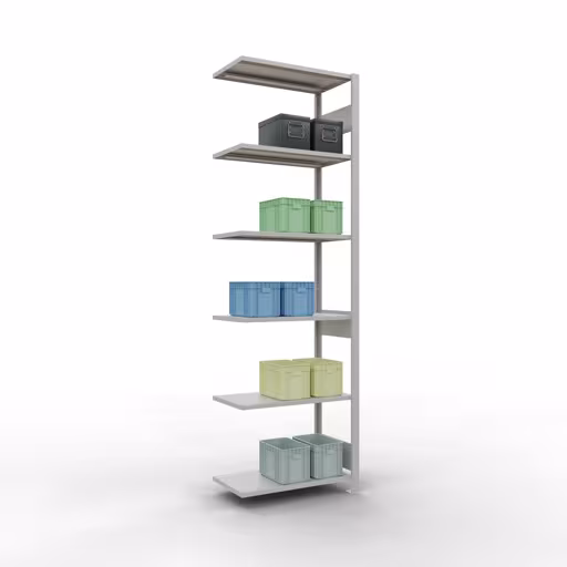 Immagine del prodotto n. 12 dell'articolo scaffale aggiuntivo, sistema a innesto per ripiani MULTIplus150, 2500 x 750 x 400 mm, 6 ripiani, RAL 7035 grigio chiaro dalla gamma di prodotti per sistemi a innesto della marca Schulte Lagertechnik