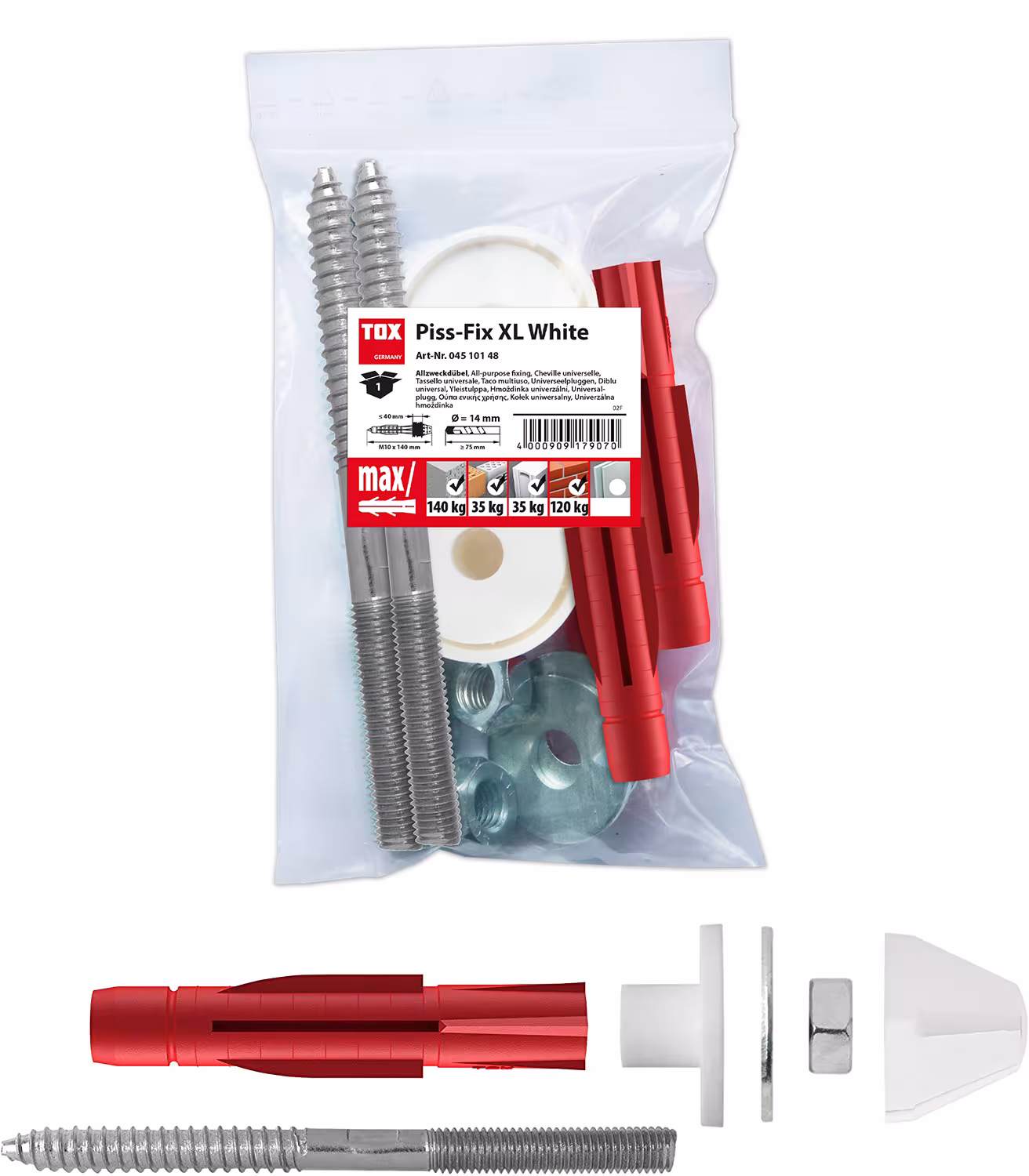 Fixation pour urinoir et lavabo Piss-Fix XL M10 blanc de TOX TOX fixation pour urinoir et lavabo Piss-Fix XL M10 blanc, cheville sanitaire, réf. 207983