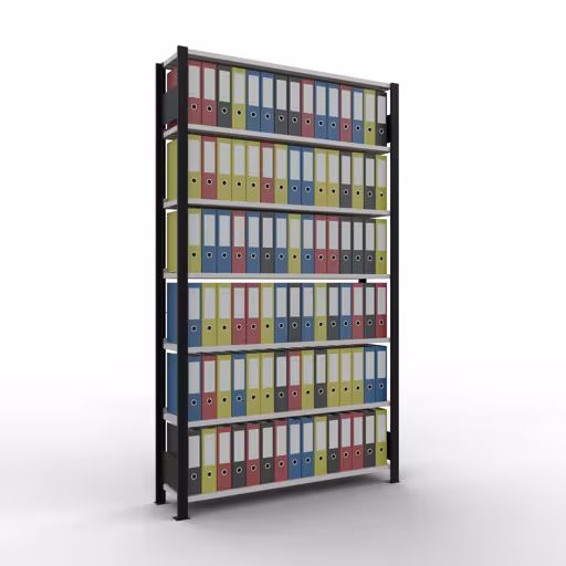 Figura n. 12 dell'articolo scaffale base, sistema di scaffali per ufficio MULTIplus85, 2300 x 1300 x 300 mm, 7 ripiani, nero/grigio chiaro del gruppo di prodotti scaffali per ufficio della marca Schulte Lagertechnik