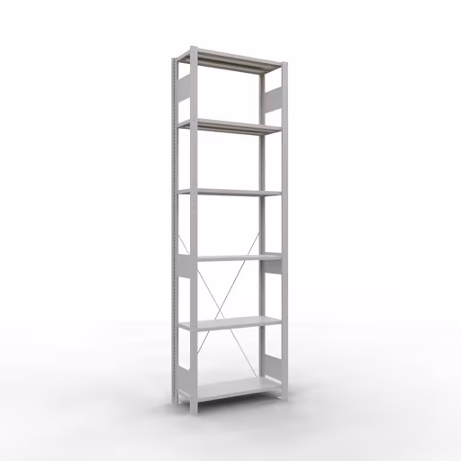 Étagère de base, étagère à étagères, système enfichable MULTIplus150, 2500 x 750 x 300 mm, 6 étagères, traverse, gris clair RAL 7035 de Schulte Lagertechnik avec le numéro d'article. 32631-75