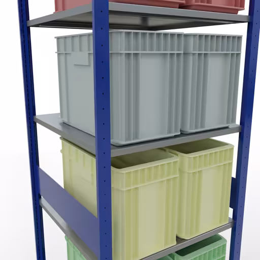 Scaffale base, scaffale, sistema a innesto MULTIplus150, 3000 x 750 x 800 mm (AxLxP), 7 ripiani, barre longitudinali, RAL 5010 blu genziana/zincato/zincato di Schulte Lagertechnik della categoria Sistema a innesto
