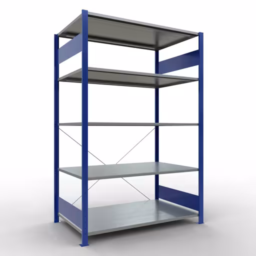 Étagère de base, étagère, système enfichable MULTIplus150, 2000 x 1300 x 800 mm (HxLxP), 5 étagères, traverse, RAL 5010 bleu gentiane/galvanisé de Schulte Lagertechnik Étagère de base, étagère, système enfichable MULTIplus150, 2000 x 1300 x 800 mm (HxLxP), 5 étagères, traverse, RAL 5010 bleu gentiane/galvanisé, étagère de base, réf. 12780-130-B