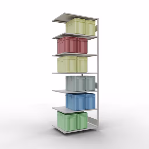 Représentation supplémentaire de l'article Tablette complémentaire, étagère, système enfichable MULTIplus150, 3000 x 1000 x 800 mm, 7 tablettes, RAL 7035 gris clair à partir de la tablette complémentaire