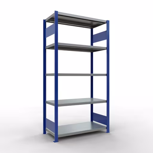 Figura n. 13 dell'articolo scaffale base, scaffale, sistema a innesto MULTIplus250, 2000 x 1000 x 500 mm (AxLxP), 5 ripiani, barre longitudinali, RAL 5010 blu genziana/zincato del gruppo di prodotti sistema a innesto della marca Schulte Lagertechnik