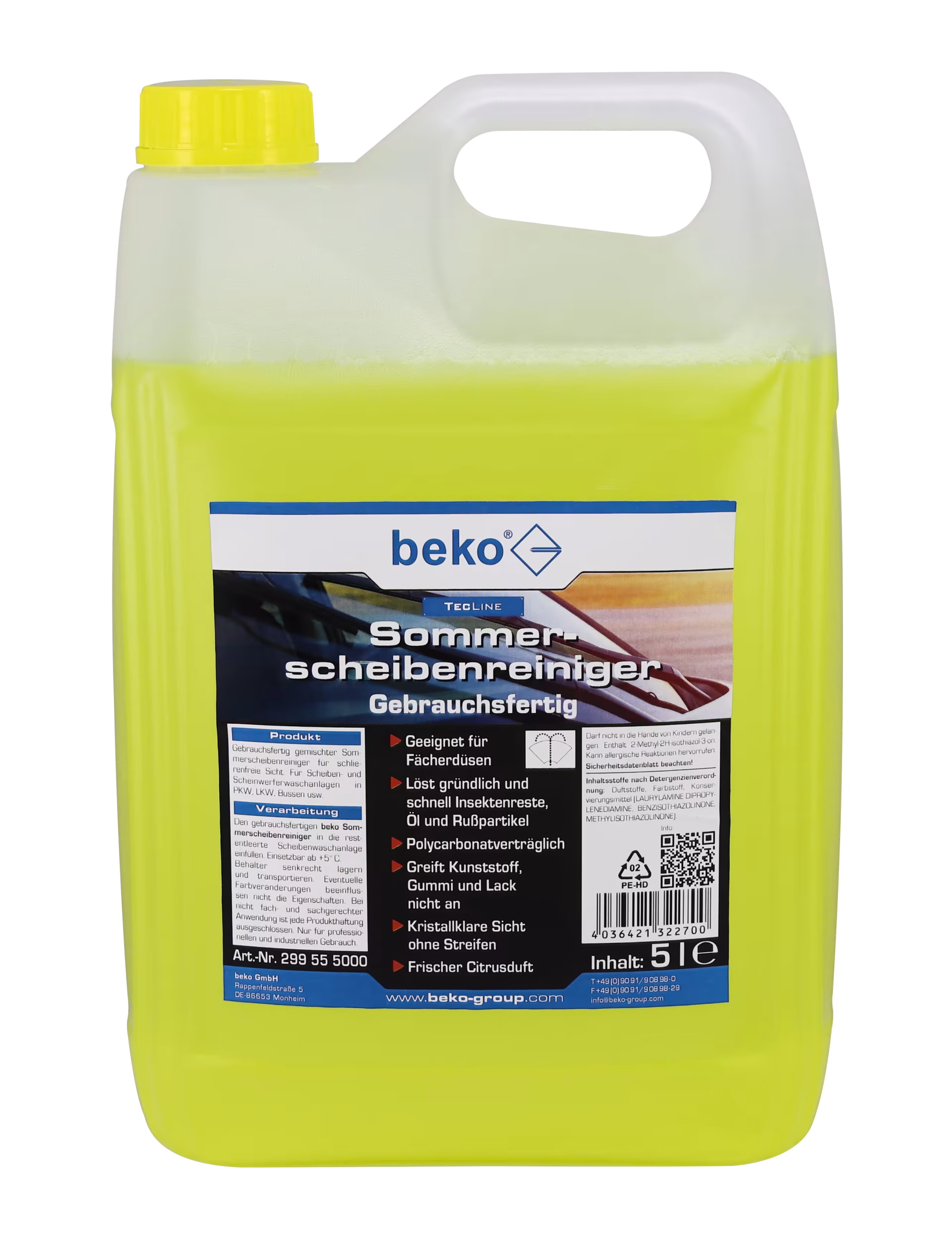 Nettoyant pour vitres d'été TecLine, prêt à l'emploi, bidon de 5 l de Beko Nettoyant pour vitres d'été TecLine, prêt à l'emploi, bidon de 5 l de la catégorie des produits d'entretien automobile avec le numéro d'article. 299 55 5000