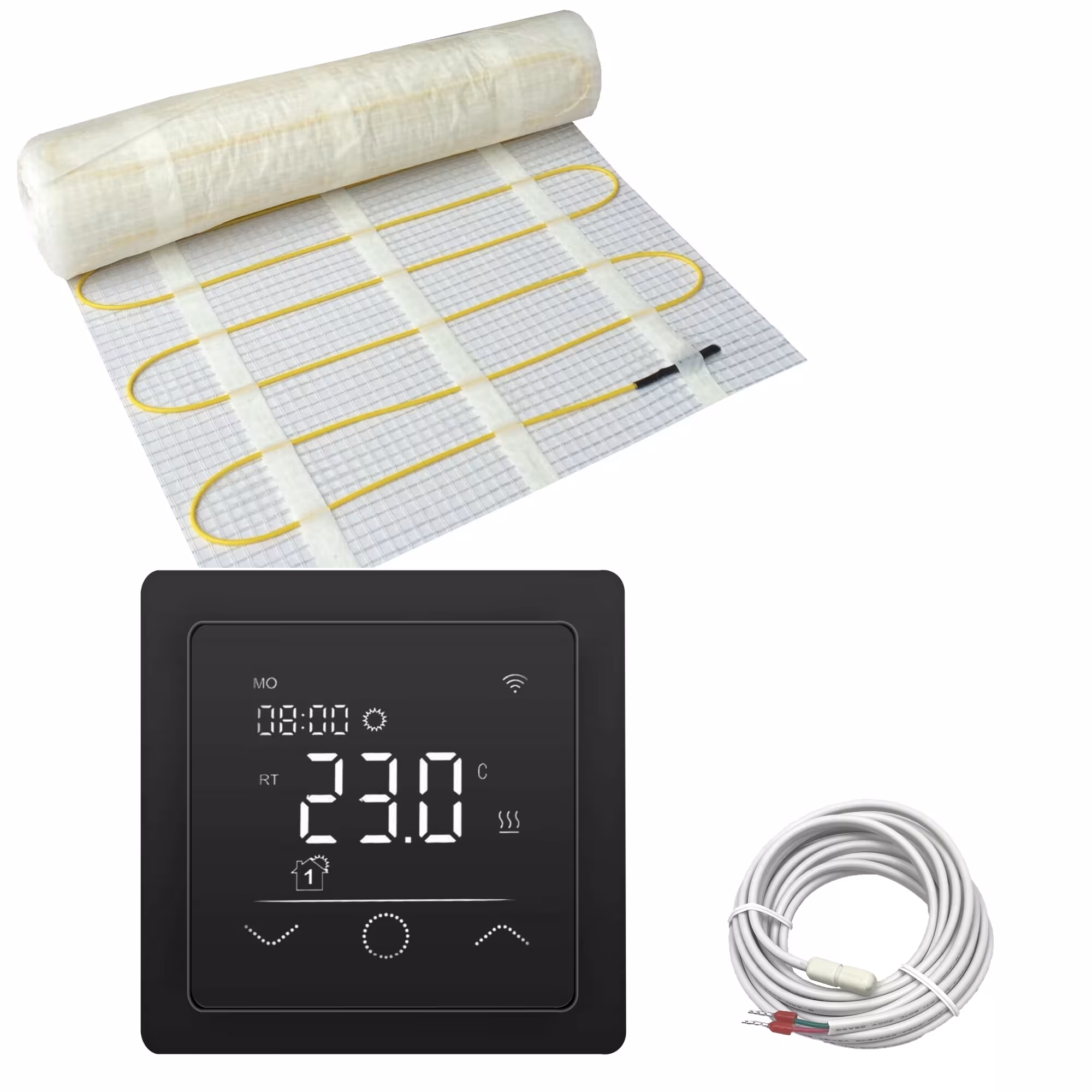 Riscaldamento a pavimento elettrico HoWaTech Comfort Plus | Set con tappetino riscaldante e controller WiFi Touch nero, riscaldamento elettrico a pavimento, art. n. 27143010