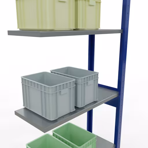 Image du produit n° 7 de l'article étagère supplémentaire, système enfichable MULTIplus150, 2500 x 750 x 300 mm, 6 étagères, RAL 5010 bleu gentiane/galvanisé/galvanisé de la gamme de produits système enfichable de la marque Schulte Lagertechnik