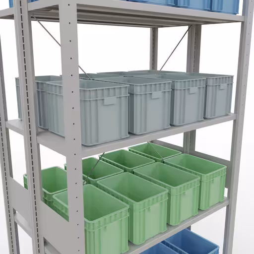 Image du produit n° 11 de l'article Étagère de base, étagère double, système d'étagère enfichable MULTIplus150, 3000 x 1000 x (2x600) mm, 2x7 étagères, traverse, RAL 7035 gris clair Figure n° 11 de l'article étagère de base, étagère double, système d'étagères enfichables MULTIplus150, 3000 x 1000 x (2x600) mm, 2x7 étagères, RAL 7035 gris clair du groupe de produits étagères de Schulte Lagertechnik