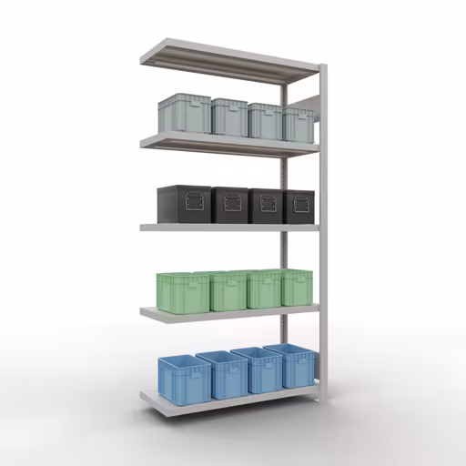 Produktbild Nr 15 des Artikels Anbauregal, Fachbodenregal Stecksystem MULTIplus250, 2000 x 1000 x 400 mm (HxBxT), 5 Fachböden, Längenriegel, RAL 7035 lichtgrau Abbildung Nr 15 des Artikels Anbauregal, Fachbodenregal Stecksystem MULTIplus250, 2000 x 1000 x 400 mm (HxBxT), 5 Fachböden, Längenriegel, RAL 7035 lichtgrau aus der Produktgruppe Stecksystem von der Marke Schulte Lagertechnik