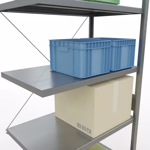 Produktbild Nr 13 des Artikels Anbauregal, Fachbodenregal Stecksystem MULTIplus330, 3000 x 1000 x 600 mm (HxBxT), 7 Fachböden, Kreuzstrebe, verzinkt Abbildung Nr 13 des Artikels Anbauregal, Fachbodenregal Stecksystem MULTIplus330, 3000 x 1000 x 600 mm (HxBxT), 7 Fachböden, Kreuzstrebe, verzinkt aus der Produktgruppe Stecksystem von der Marke Schulte Lagertechnik