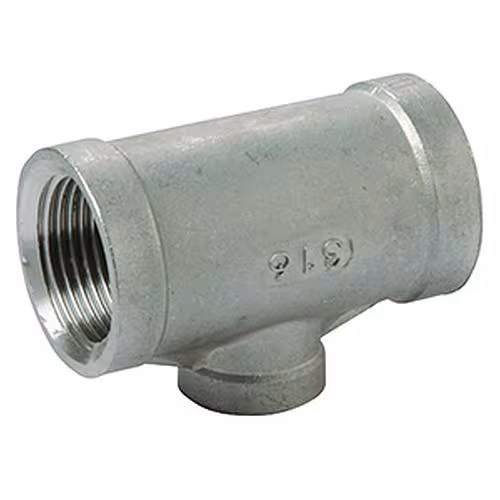Pièce en T réduite en acier inoxydable n° 130 1x 1/2x 1 pouce (AISI 316) / PN16 d'Atusa Pièce en T réduite Atusa en acier inoxydable n° 130 (AISI 316) / PN16, raccords filetés en acier inoxydable, réf. I130L535