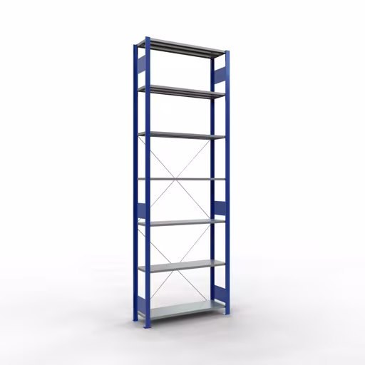 Figura n. 16 dell'articolo scaffale base, scaffale, sistema a innesto MULTIplus85, 3000 x 1000 x 300 mm (AxLxP), 7 ripiani, traversa, RAL 5010 blu genziana del gruppo di prodotti sistema a innesto della marca Schulte Lagertechnik