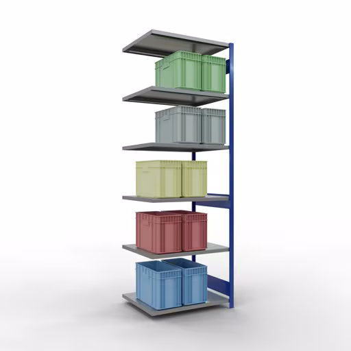 Figure n° 14 de l'article, système d'étagères MULTIplus250, système enfichable, 3000 x 1000 x 800 mm, 7 étagères, RAL 5010 bleu gentiane/galvanisé du groupe de produits système enfichable de Schulte Lagertechnik