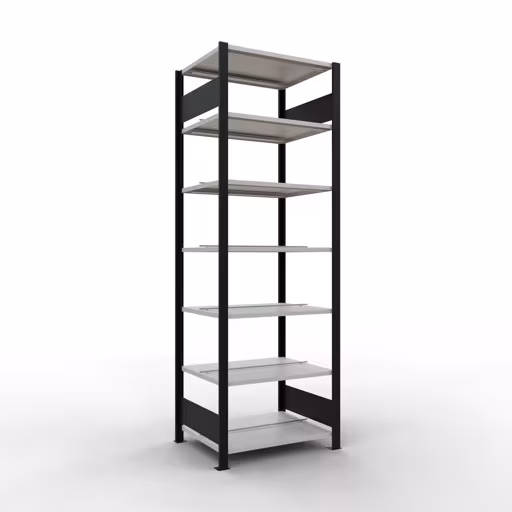 Scaffale base, scaffale per ufficio, sistema a innesto MULTIplus150, 2300 x 750 x 600 mm (AxLxP), 7 ripiani, barre longitudinali, con fermo centrale, nero/grigio chiaro di Schulte Lagertechnik Scaffale Basic, scaffale per ufficio, sistema a innesto MULTIplus150, 2300 x 750 x 600 mm (AxLxP), 7 ripiani, barre longitudinali, con fermo centrale, nero/grigio chiaro, sistema a innesto, articolo n. 36048-S