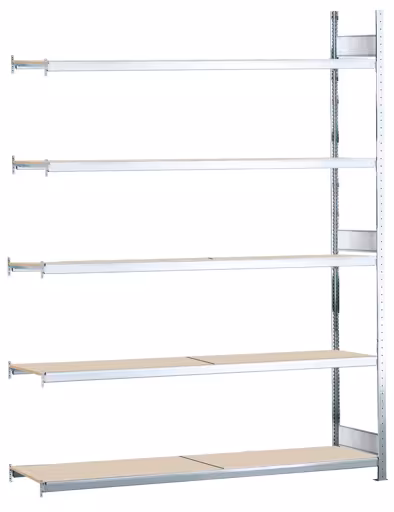 Rayonnage supplémentaire, rayonnage à grande portée WS 2000 avec panneaux de particules, 3000 x 1500 x 400 mm (HxLxP), galvanisé, 5 niveaux, charge par compartiment 400 kg, charge par travée 2 000 kg, WS2000, réf. 15751