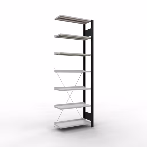 Scaffale aggiuntivo, scaffale per ufficio, sistema a innesto MULTIplus85, 2300 x 750 x 300 mm (AxLxP), 7 ripiani, traversa, con barra di arresto, nero/grigio chiaro di Schulte Lagertechnik Scaffale sovrapponibile, scaffale per ufficio, sistema a innesto MULTIplus85, 2300 x 750 x 300 mm (AxLxP), 7 ripiani, traversa, con listello di arresto, nero/grigio chiaro, sistema a innesto, articolo n. 36015-S