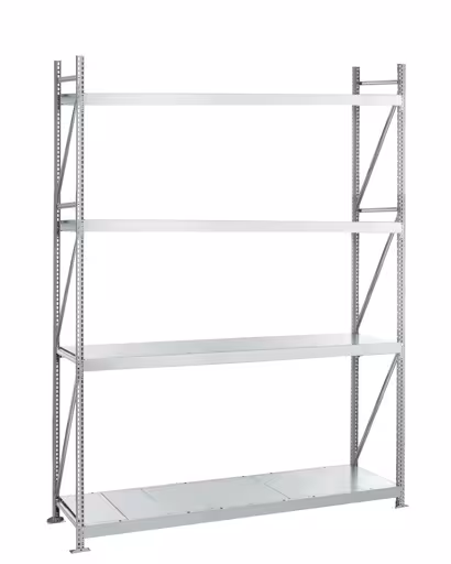 Un'altra vista dell'articolo scaffale base, scaffale a campata larga WS 3000 con pannelli in acciaio, 2500 x 2250 x 1000 mm, zincato, 4 livelli, portata scomparto 500 kg, portata per campata 2.000 kg della categoria scaffalatura a campata larga