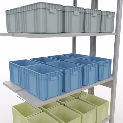 Image du produit n° 12 de l'article étagère complémentaire, étagère double, système d'étagères enfichables MULTIplus150, 2500 x 1000 x (2x300) mm, 2x6 étagères, traverse, RAL 7035 gris clair Figure n° 12 de l'article, étagère double, système d'étagères MULTIplus150, 2500 x 1000 x (2x300) mm, 2x6 étagères, gris clair RAL 7035 du groupe de produits étagères de Schulte Lagertechnik