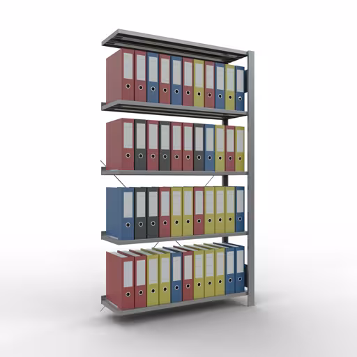 Produktbild Nr 12 des Artikels Anbauregal, Büro-Fachbodenregal Stecksystem MULTIplus85, 1800 x 1000 x 300 mm (HxBxT), 5 Fachböden, Kreuzstrebe, verzinkt, mit Anschlagleiste Abbildung Nr 12 des Artikels Anbauregal, Büro-Fachbodenregal Stecksystem MULTIplus85, 1800 x 1000 x 300 mm (HxBxT), 5 Fachböden, Kreuzstrebe, verzinkt, mit Anschlagleiste aus der Produktgruppe Büroregale von der Marke Schulte Lagertechnik