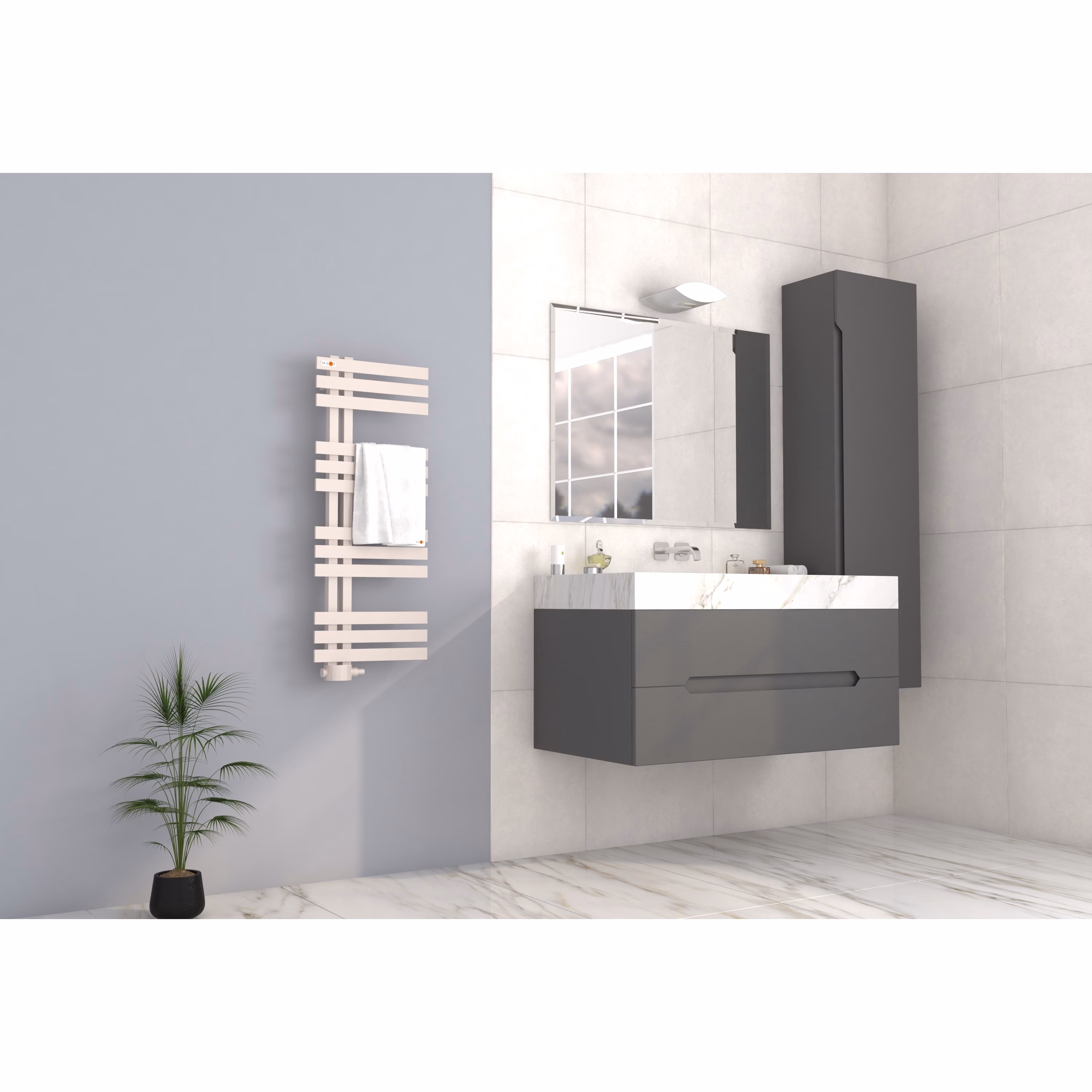 Radiateur de salle de bains Mert Design, modèle Elen, blanc, de la catégorie radiateurs de salle de bains, raccordement latéral, référence 5-ELEN-40x100-W-M