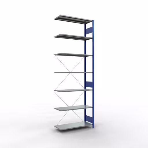 Scaffali aggiuntivi, scaffali, sistema a innesto MULTIplus85, 3000 x 1000 x 400 mm (AxLxP), 7 ripiani, traversa, RAL 5010 blu genziana di Schulte Lagertechnik Scaffale aggiuntivo, scaffale, sistema a innesto MULTIplus85, 3000 x 1000 x 400 mm (AxLxP), 7 ripiani, traversa, RAL 5010 blu genziana, ripiano aggiuntivo, articolo n. 13147-B
