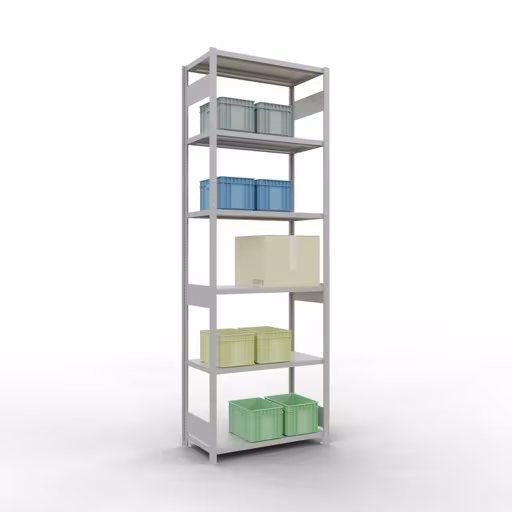 Étagère de base, étagère à étagères, système enfichable MULTIplus250, 3000 x 1000 x 500 mm, 7 étagères, gris clair RAL 7035 de Schulte Lagertechnik avec le numéro d'article. 32852-LR