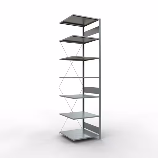 Anbauregal, Fachbodenregal Stecksystem MULTIplus150, 3000 x 750 x 800 mm (HxBxT), 7 Fachböden, Kreuzstrebe, verzinkt aus der Kategorie Anbauregal mit der Artikelnummer 12787-75