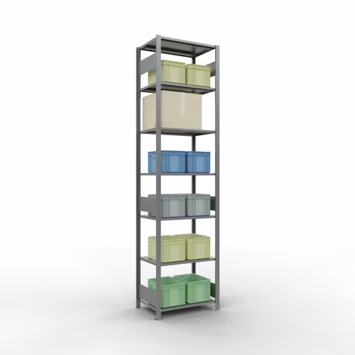 Scaffale base, scaffale, sistema a innesto MULTIplus150, 3000 x 750 x 500 mm (AxLxP), 7 ripiani, barre longitudinali, zincato della categoria scaffale base con GTIN 4004514280527 Scaffale base, scaffale, sistema a innesto MULTIplus150, 3000 x 750 x 500 mm (AxLxP), 7 ripiani, barre longitudinali, zincato della marca Schulte Lagertechnik della gamma dei sistemi a innesto