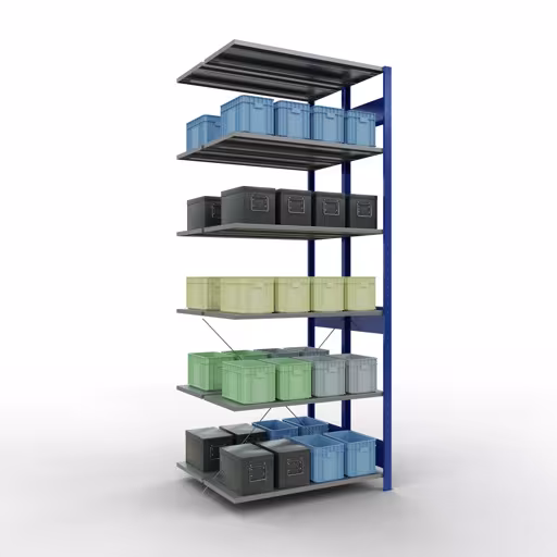 Immagine aggiuntiva dell'articolo Ripiano aggiuntivo, ripiano doppio, sistema di scaffali MULTIplus150, 2500 x 1000 x (2x400) mm (AxLxP), 2x6 ripiani, traversa, RAL 5010 blu genziana da ripiani doppi