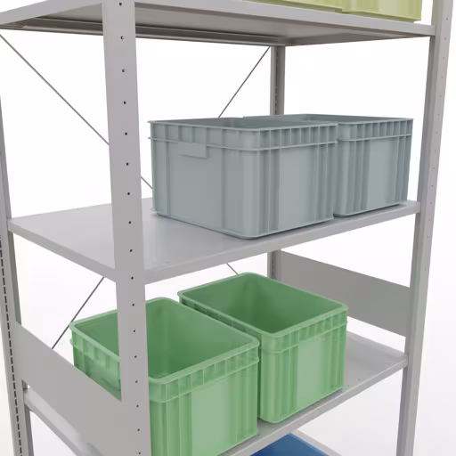 Image du produit n° 13 de l'article étagère de base, étagère, système enfichable MULTIplus150, 3000 x 1000 x 600 mm, 7 étagères, traverse, RAL 7035 gris clair Figure n° 13 de l'article étagère de base, système d'étagères enfichables MULTIplus150, 3000 x 1000 x 600 mm, 7 étagères, RAL 7035 gris clair du groupe de produits système enfichable de Schulte Lagertechnik