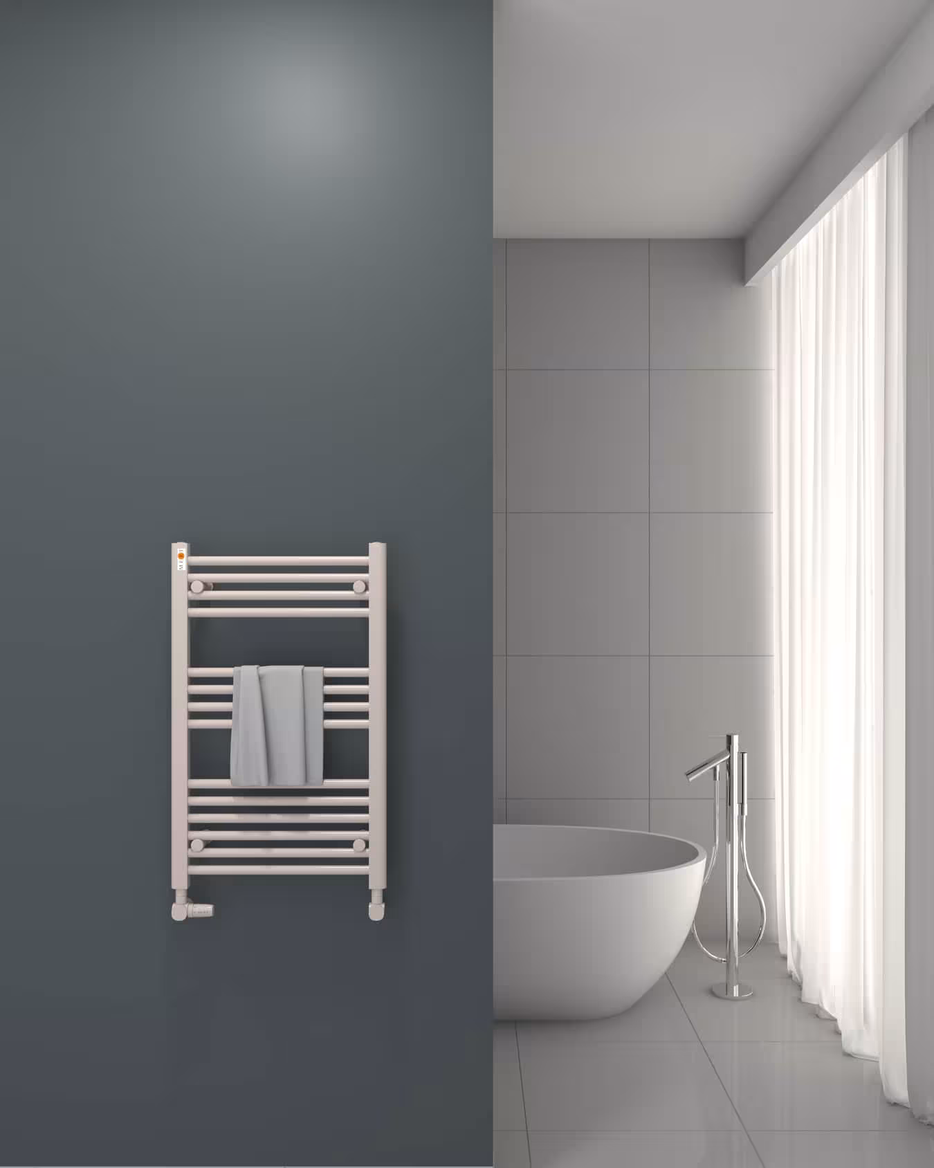 Radiatore scaldasalviette di ricambio bianco dritto, 500 x 800 mm, attacco standard destra/sinistra (NO attacco centrale) di MERT Radiatore da bagno di ricambio MERT bianco dritto, attacco standard destro/sinistro (NO attacco centrale), radiatore di ricambio, articolo n. 1-50x080-S