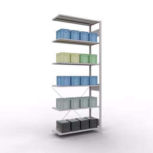 Image du produit n° 13 de l'article Rayonnage complémentaire, rayonnage à étagères, système enfichable MULTIplus150, 2500 x 1000 x 400 mm, 6 tablettes, traverse, RAL 7035 gris clair Figure n° 13 de l'article, système d'étagères enfichables MULTIplus150, 2500 x 1000 x 400 mm, 6 étagères, RAL 7035 gris clair du groupe de produits système enfichable de Schulte Lagertechnik