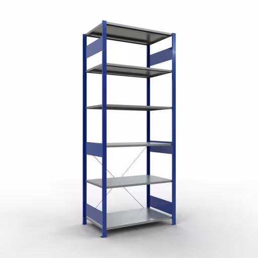 Scaffale base, scaffale, sistema a innesto MULTIplus150, 2500 x 1000 x 600 mm (AxLxP), 6 ripiani, traversa, RAL 5010/zincato di Schulte Lagertechnik con l'articolo n. 12661-B
