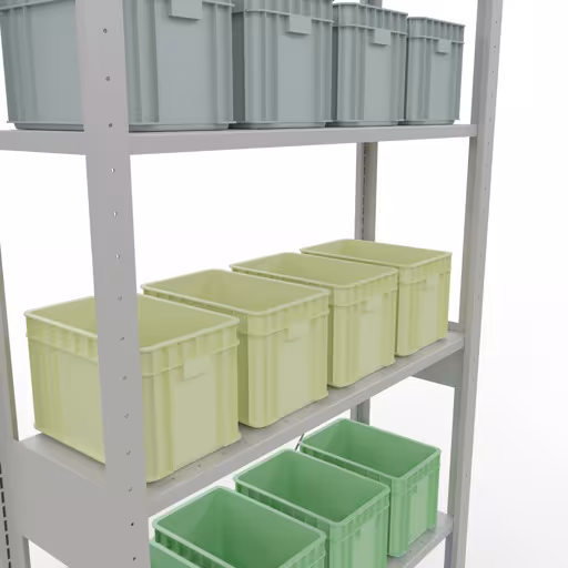 Image du produit n° 14 de l'article étagère de base, étagère, système enfichable MULTIplus150, 2500 x 1000 x 300 mm, 6 étagères, traverse, RAL 7035 gris clair Figure n° 14 de l'article étagère de base, système d'étagères enfichables MULTIplus150, 2500 x 1000 x 300 mm, 6 étagères, gris clair RAL 7035 du groupe de produits système enfichable de Schulte Lagertechnik