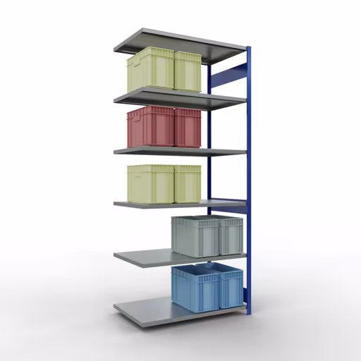 Figure n° 12 de l'article étagère complémentaire, étagère à étagères, système enfichable MULTIplus250, 3000 x 1300 x 800 mm, 7 étagères, RAL 5010 bleu gentiane/galvanisé du groupe de produits système enfichable de Schulte Lagertechnik