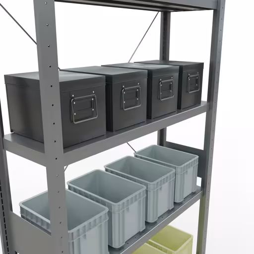 Immagine del prodotto n. 13 dell'articolo scaffale base, scaffale, sistema a innesto MULTIplus330, 3000 x 1000 x 300 mm (AxLxP), 7 ripiani, traversa, zincato Figura n. 13 dell'articolo scaffale base, scaffale, sistema a innesto MULTIplus330, 3000 x 1000 x 300 mm (AxLxP), 7 ripiani, traversa, zincato del gruppo di prodotti sistema a innesto della marca Schulte Lagertechnik