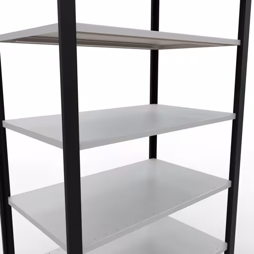 Scaffale base, scaffale per ufficio, sistema a innesto MULTIplus150, 2300 x 1000 x 600 mm (AxLxP), 7 ripiani, barre longitudinali, senza fermo centrale, nero/grigio chiaro della marca Schulte Lagertechnik dal programma scaffali per ufficio