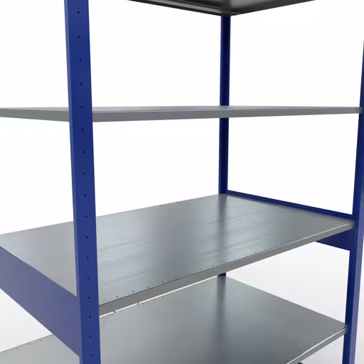 Un'altra vista dell'articolo scaffale base, scaffale, sistema a innesto MULTIplus150, 2500 x 1300 x 800 mm (AxLxP), 6 ripiani, traversa, RAL 5010 blu genziana/zincato dalla categoria Sistema a innesto