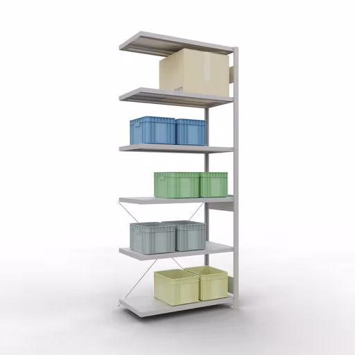 Image du produit n° 14 de l'article Rayonnage complémentaire, rayonnage à étagères, système enfichable MULTIplus330, 2500 x 1000 x 500 mm (HxLxP), 6 étagères, traverse, RAL 7035 gris clair Figure n° 14 de l'article étagère complémentaire, étagère à étagères, système enfichable MULTIplus330, 2500 x 1000 x 500 mm, 6 étagères, gris clair RAL 7035 du groupe de produits système enfichable de la marque Schulte Lagertechnik