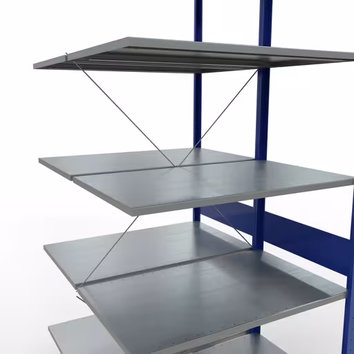 Immagine aggiuntiva dell'articolo Ripiano aggiuntivo, ripiano doppio, sistema a innesto per ripiano MULTIplus150, 3000 x 1000 x (2x1200) mm (AxLxP), 2x7 ripiani, traversa, RAL 5010 blu genziana da ripiani doppi
